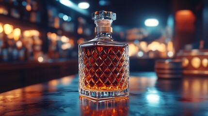 Whiskey Decanter on Bar Counter.