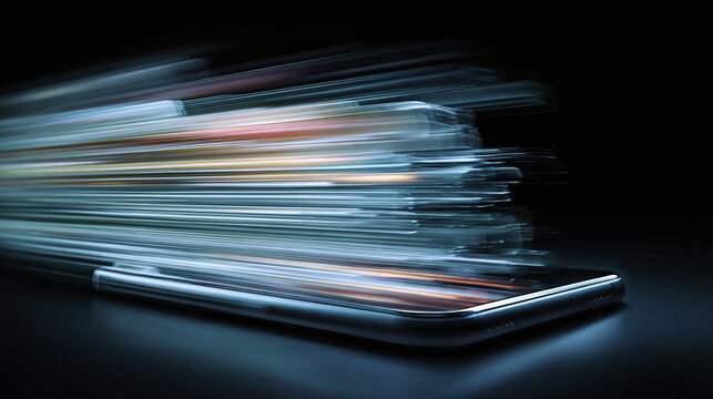 Experience lightning-fast connectivity with this sleek smartphone, as streaks of light symbolize speed and innovation in the digital age. - Powered by Adobe