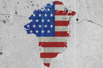 map of Greenland painted in the colors of the national flag of the United States of America on the wall