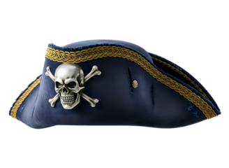 Pirate hat with skull emblem isolated on transparent background