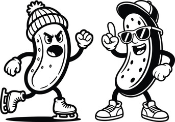 Cartoon Hot Dog Characters Funny Street Style Illustration.