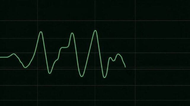 Abstract waveform animation green line on dark grid background science data visualization