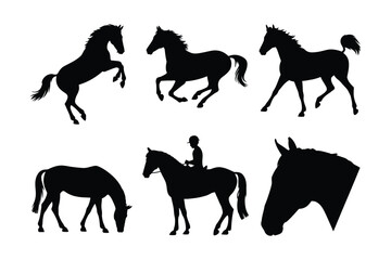 Equestrian Horse Silhouettes Set Featuring Running and Jumping Stallions