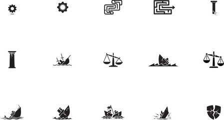 Sinking ship disaster crisis failure emergency flat design vector illustration