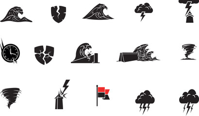 Black tornado funnel cloud swirling danger disaster weather vector illustration flat design