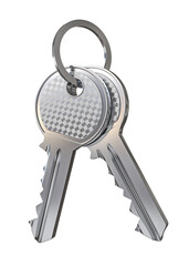 Silver metallic keys on keyring 3d isolated