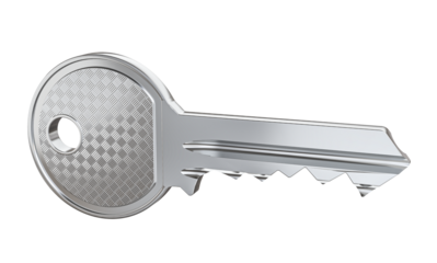 3d Silver metal key isolated background