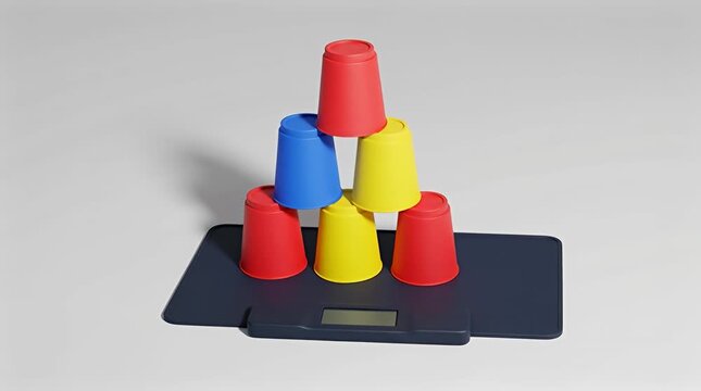 Speed stacking cups on blank timing mat, tabletop precision rhythm coordination pattern
