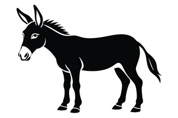 Obraz premium Donkey Side Profile Black and White Silhouette Minimalist Farm Animal Vector Illustration on White Background