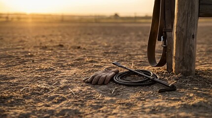Leather Gloves, Training Crop and Saddle Strap Still Life, Equipment Inspired by Traditional Horseback Sport