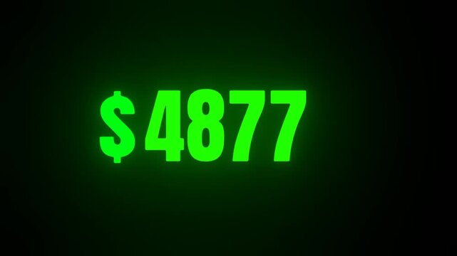 10000 to 1 Dollar Countdown Animation Ten Thousand Dollar Green Neon Countdown Animation to 1