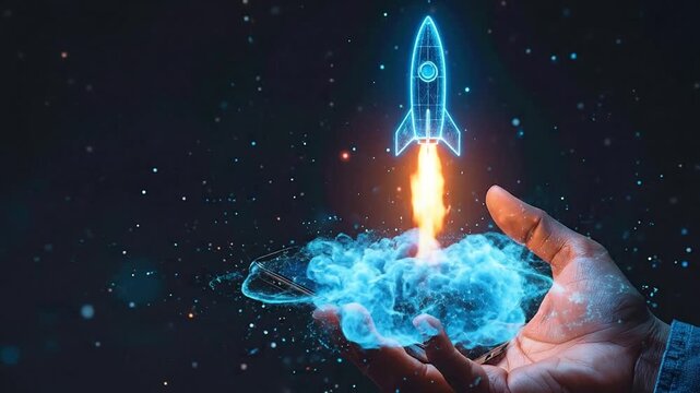 A Digital Rocket Launching from a Smartphone, Representing Startup and Business Growth