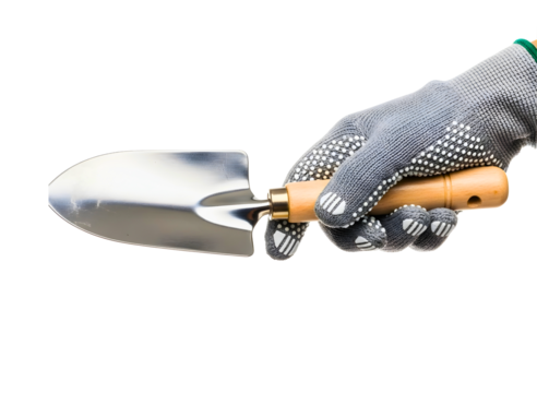 Hand holding a garden trowel isolated on transparent background - Powered by Adobe