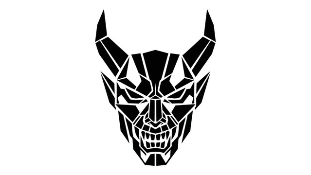 Geometric devil head illustration with horns on white background for graphic design