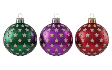 Colorful starry christmas ornaments isolated on transparent background isolated on transparent background