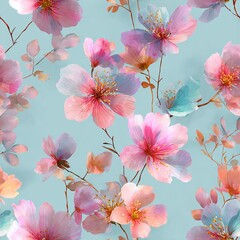 Watercolor pastel floral pattern with delicate and soft colors