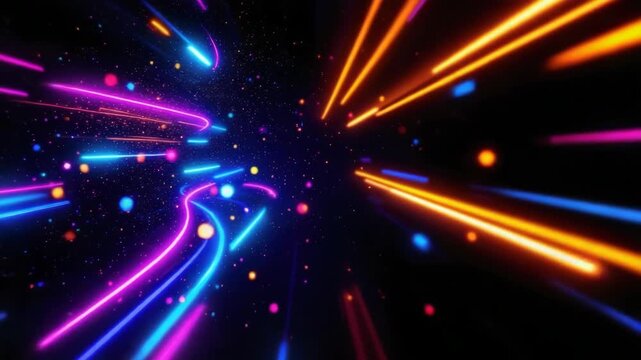 Vibrant neon light trails and particles in cosmic space