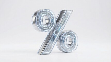 Futuristic glass percentage symbol with digital circuit texture on white background,3D illustration of interest rate,finance or data analytics icon