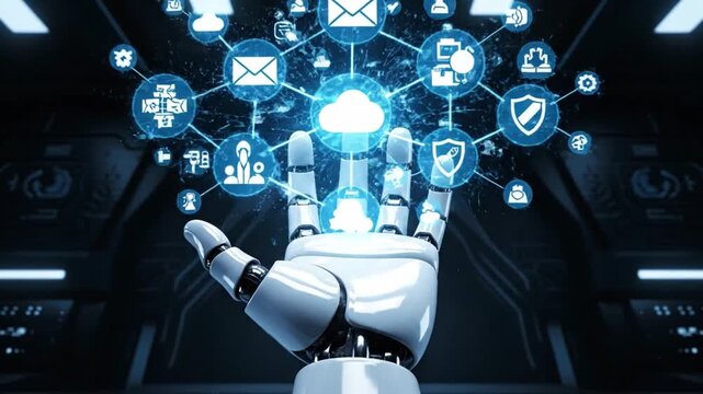 A robotic hand presenting a cloud of interc