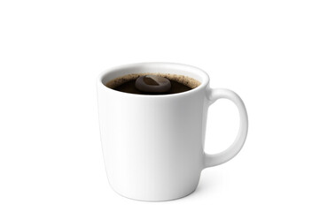 Obraz premium White mug with coffee and floating bean on transparent background