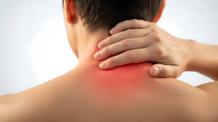 Person experiencing neck pain and discomfort, highlighting muscle tension and soreness