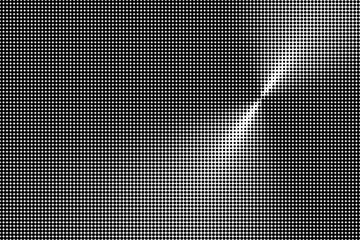 Halftone diagonal gradient, sharp light streak cutting through pixel grid texture in black and white tones. Dynamic composition adds contrast and direction, suitable for modern design, abstract art