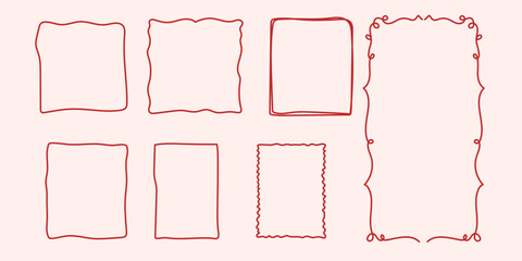 Red Outline Frame Icon. Valentine's Day Line Art Empty Border. Wedding Party Vintage Canvas Shape. Speech Bubble Text Box Decorative Element. Vibrant Love Greeting Symbol Line Contour Design