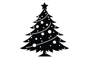 Obraz premium Stylized Black and White Christmas Tree Silhouette, Modern Minimalist Evergreen Fir Tree Vector Illustration for Seasonal Greeting Cards