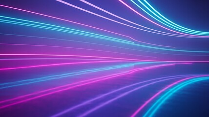 Abstract neon light trails streaking through a futuristic purple and blue abstract background
