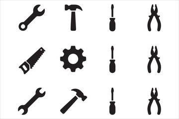 Fototapeta premium Vector Gear and tools line icons set ,repair ,settings, minimal maintenance symbols