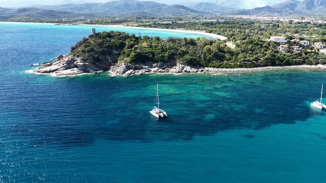 Aerial view to Porto Frailis bay, Tortol&igrave;, Ogliastra, Nuoro, Sardinia, Italy