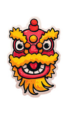 Lion Dance Head Sticker Icon Classic Red Gold Face Die-Cut Style