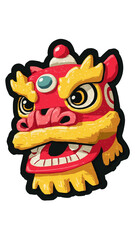 Cute Lion Dance Head Sticker Icon Small Mascot Bold Outline Vector
