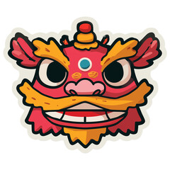 Lion Dance Head Sticker Icon Fluffy Eyebrows Face Cute Mascot Sticker