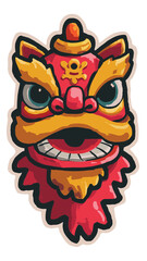 Lion Dance Head Sticker Icon Tall Face Mask Style Bold Outline Vector