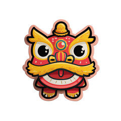 Lion Dance Head Sticker Icon Yellow Face Cute Chinese New Year Mascot