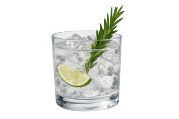 Gin and tonic cocktail isolated with rosemary and lime