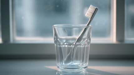 A versatile stock image showing vintage elegance: a toothbrush and glass stand prominently amongst a timeless assortment of antiques - glassware, kitchen tools, and tableware in a still life.