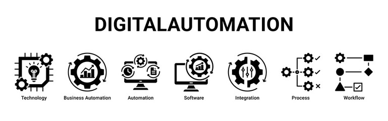 Obraz premium Digital Automation banner featuring technology-driven workflow, software integration, and business automation processes