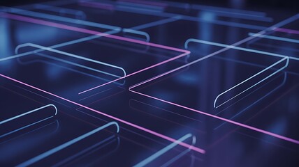Abstract futuristic digital grid with glowing neon lines and blue purple hues