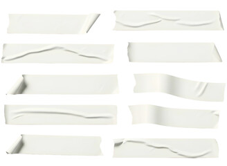 Set of white adhesive tapes isolated on transparent background