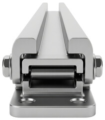 Silver metal industrial latch mechanism with roller and bolts isolated on a transparent background