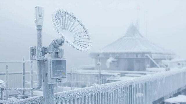 Adaptable weather equipment functioning in snowy conditions highlighting insulated components and robust structural integrity against frost.