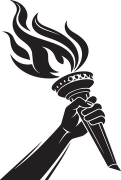 Symbolic hand holding torch with flames, representing freedom and hope