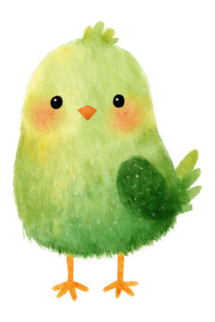 Cute Green Watercolor Chick: Cartoon Bird Illustration