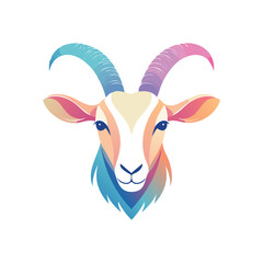 Vibrant Illustration of a Goat's Head with Colorful Horns and Beard