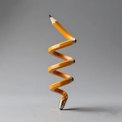 A pencil bending like rubber, playful surreal object, simple composition