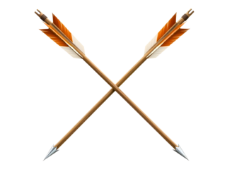 Two crossed wooden arrows isolated on transparent background