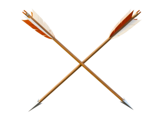 Two crossed wooden arrows isolated on transparent background