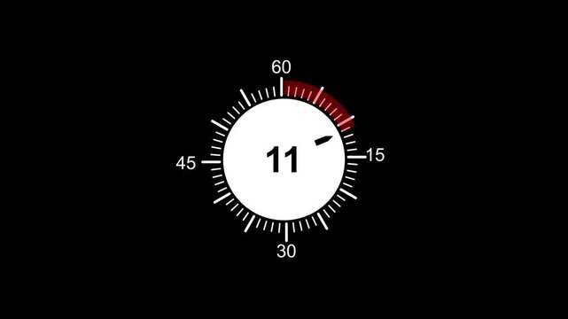 11 second countdown timer animation from 0 to 11 on a transparent background. countdown timer with alpha channel. Circle countdown timer animation concept.